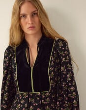 Monsoon x Queens of Archive Lola Velvet Bib Floral Corduroy Maxi Dress​, Black (BLACK), large