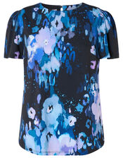 Mason Blur Print Top, Blue (BLUE), large
