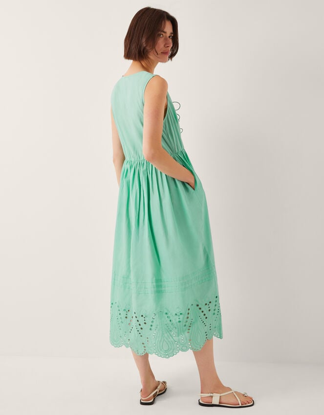 Sadie Tie Broderie Midi Dress, SEA GREEN, large