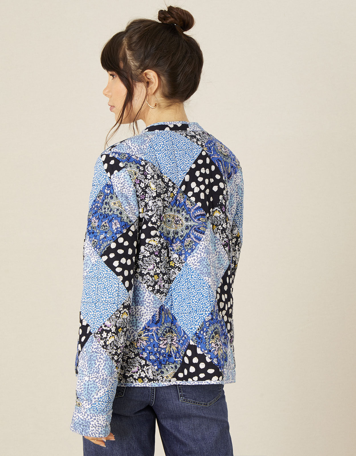 Patchwork Print Quilted Jacket Blue Casualwear Monsoon ROI