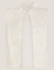 Mali Floral Embroidered Waistcoat, White (WHITE), large