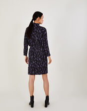 High Neck Feather Print Jersey Dress, Black (BLACK), large