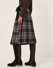 Rue Embellished Tartan Wrap Midi Skirt, Black (BLACK), large