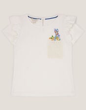 Bunny Pocket Cotton T-Shirt, Ivory (IVORY), large