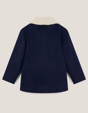 Borg Collar Pea Coat, Blue (NAVY), large