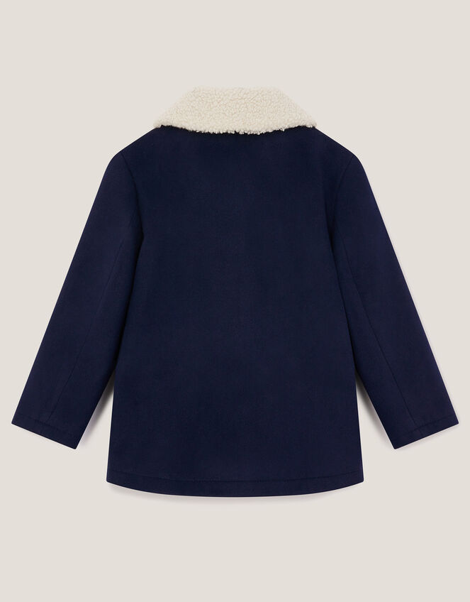 Borg Collar Pea Coat, Blue (NAVY), large