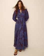 Glen Floral Jacquard Midi Dress, Blue (NAVY), large