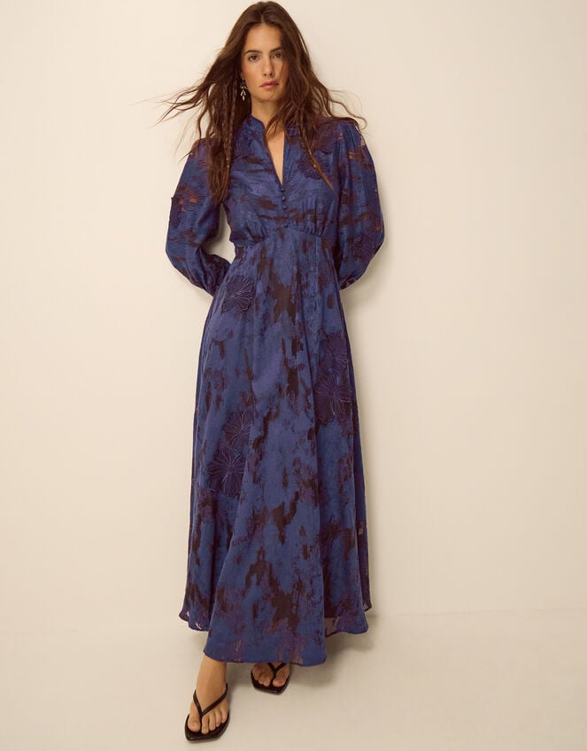 Glen Floral Jacquard Midi Dress, Blue (NAVY), large