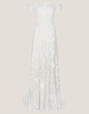 Clare Floral Embroidered Bardot Bridal Dress, Ivory (IVORY), large