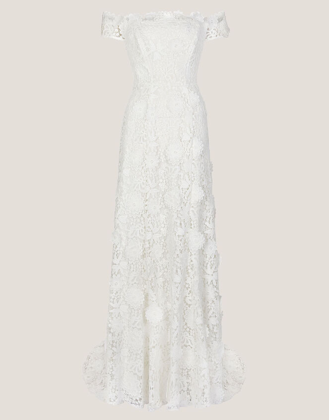 Clare Floral Embroidered Bardot Bridal Dress, Ivory (IVORY), large