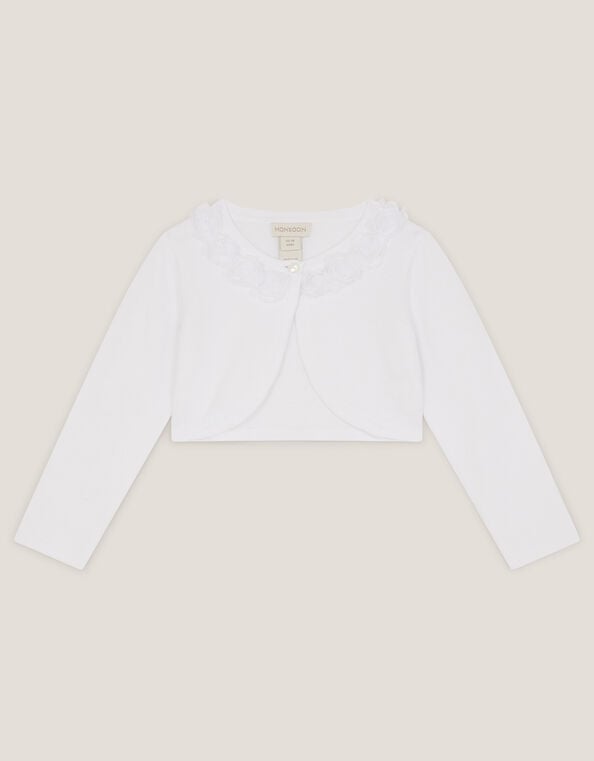 Baby Ottilie Appliqu&eacute; Rose Cardigan, White (WHITE), large