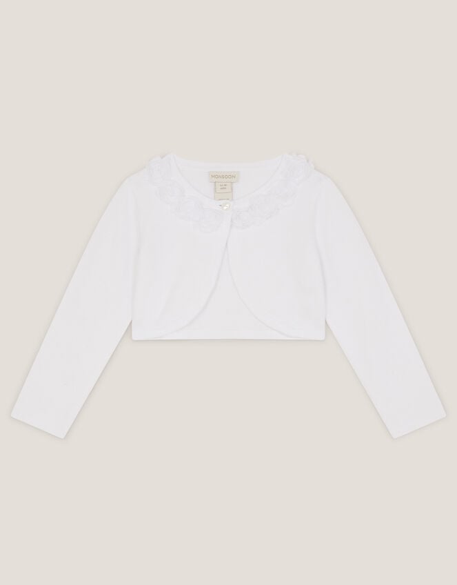 Baby Ottilie Appliqu&eacute; Rose Cardigan, White (WHITE), large