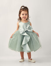 Baby Waterfall Bow Tulle Dress , Green (SAGE), large