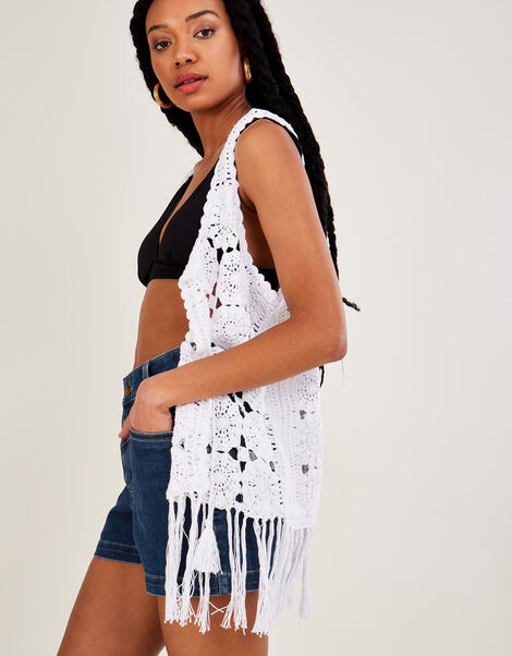 Crochet Waistcoat in Sustainable Cotton White, White (WHITE), large