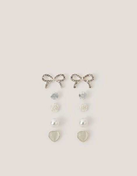 5-Pack Bow & Pearl Stud Earrings, , large