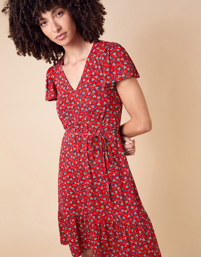 Floral Print Jersey Dress, Red (RED), large