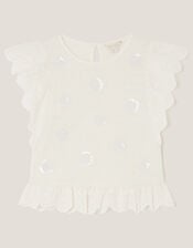 Sequin Broderie Smocked Top, Ivory (IVORY), large