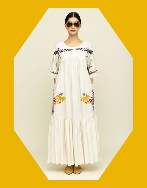 Tallulah & Hope Zoe Embroidered Maxi Dress, Camel (OATMEAL), large