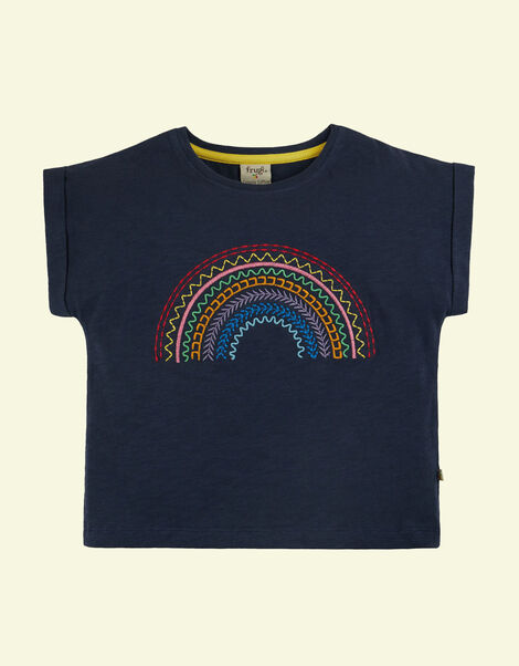Frugi Sophia Slub Rainbow T-Shirt, Blue (NAVY), large