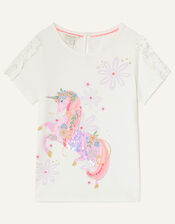 Floral Unicorn T-Shirt, Ivory (IVORY), large