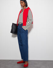 Sami Stripe Long Sleeve Collar Top, Ivory (IVORY), large