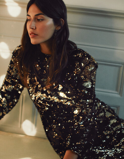 Kayleigh Sequin Stretch Velvet Dress Gold Casual Day Dresses Monsoon Global
