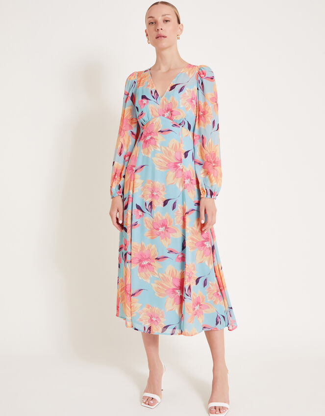 Lilith Floral Print Dress, Blue (BLUE), large