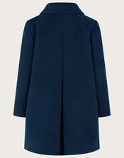Bow Pocket Collared Swing Coat, Blue (NAVY), large