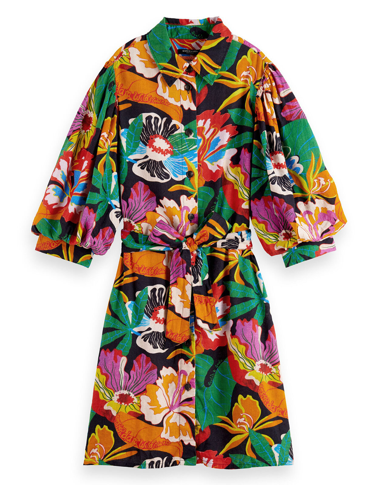 Scotch and Soda Print Puff Sleeve Dress Multi