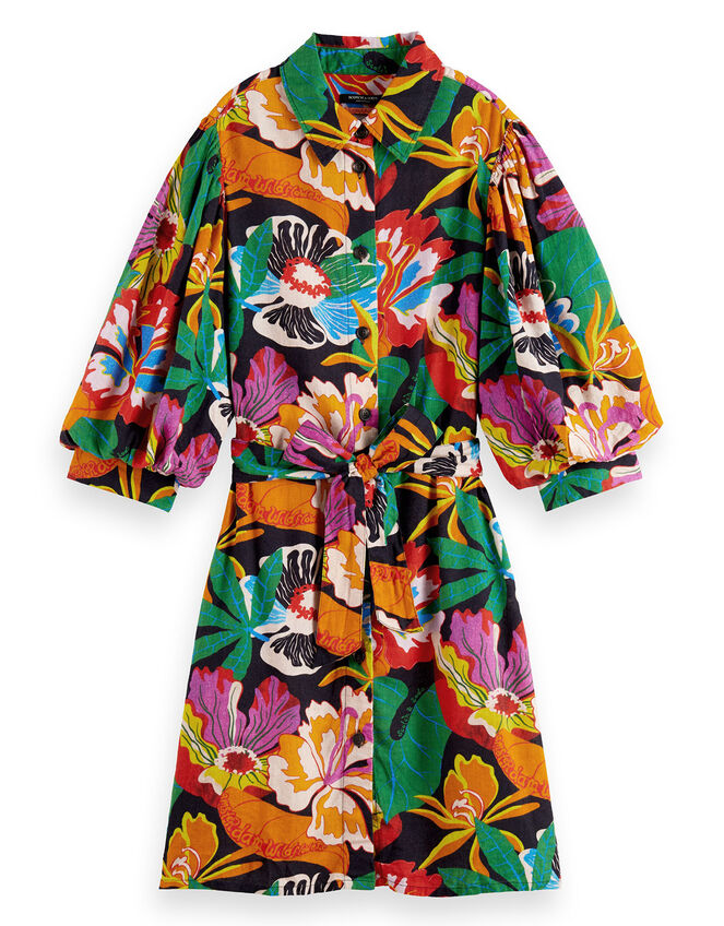 Scotch and Soda Print Puff Sleeve Dress, Multi (MULTI), large