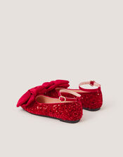 Bow Sequin Velvet Ballet Flats, Red (RED), large