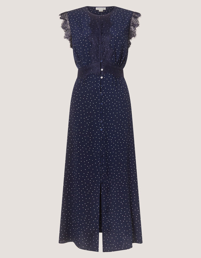 Cleo Lace Polka Dot Midi Dress Blue | Day Dresses | Monsoon US.