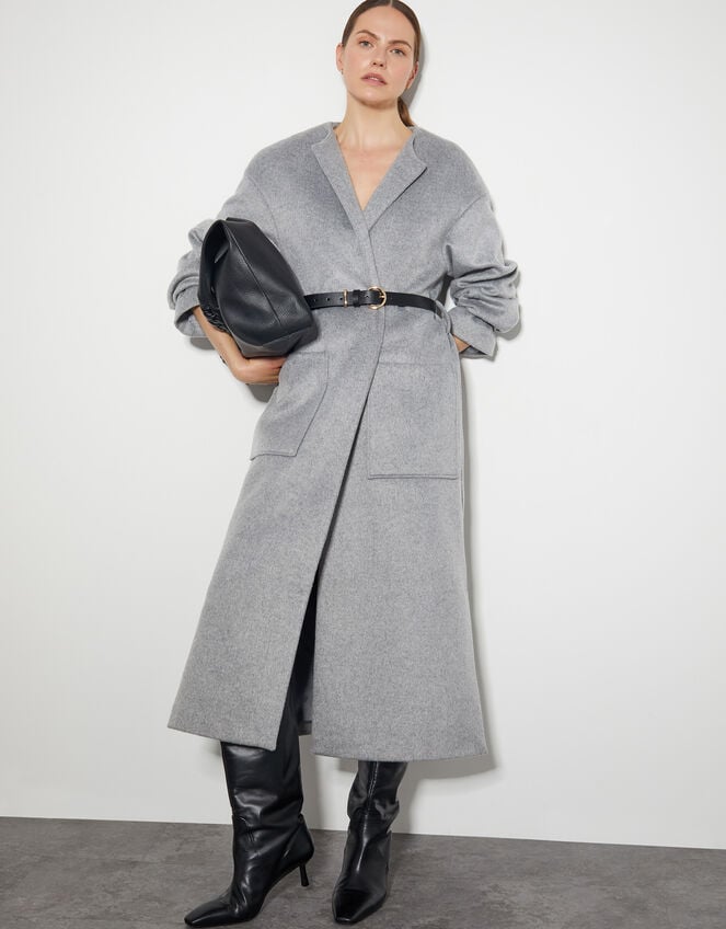 Cassie Long Belted Coat, Grey (GREY), large