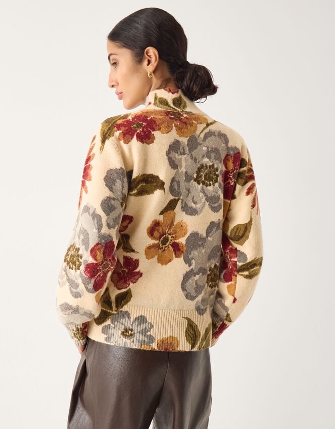 Olive High Neck Floral Sweater, Ivory (IVORY), large