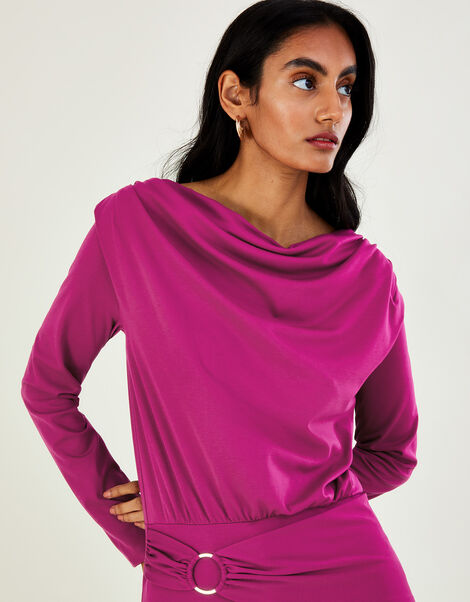 Belted Ring Detail Jersey Top with LENZING™ ECOVERO™  Pink, Pink (PINK), large