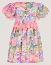 Bunny Scene Puff Sleeve Dress, Yellow (YELLOW), large