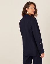 Smart Longline Blazer in Linen Blend, Blue (NAVY), large