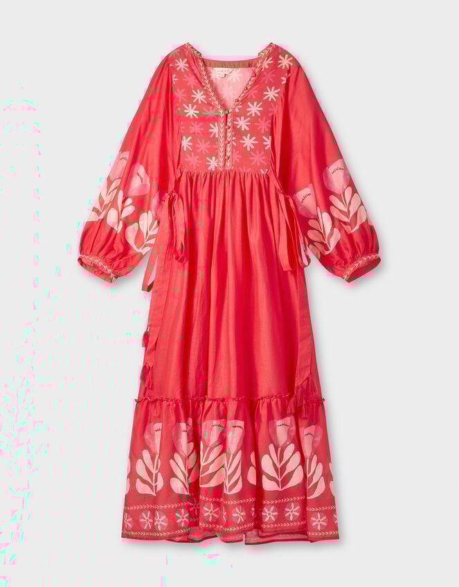 East Melba Print Long Sleeve Midi Dress, Orange (CORAL), large