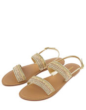 Rina Embellished Sandals with Embroidery, Gold (GOLD), large