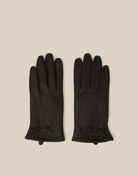 Sadie Bow Leather Gloves, Black (BLACK), large
