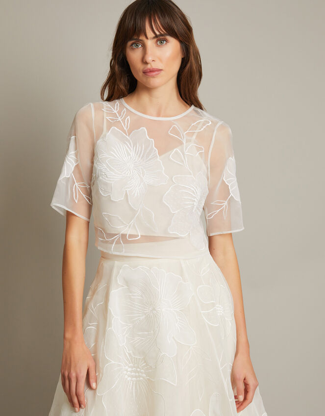 Rosie Lace Floral Bridal Top, Ivory (IVORY), large