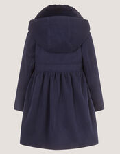 Faux Fur Collar Frill Coat, Blue (NAVY), large
