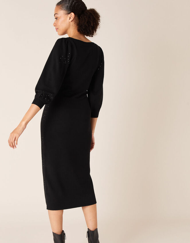 Hotfix Gem Knit Dress with Sustainable Viscose, Black (BLACK), large