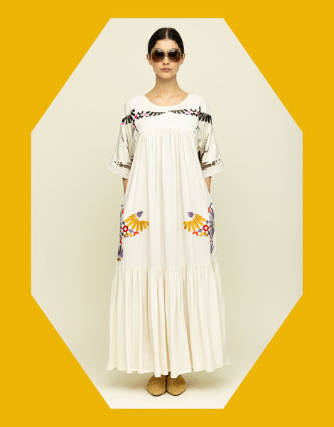 Tallulah & Hope Zoe Embroidered Maxi Dress, Camel (OATMEAL), large