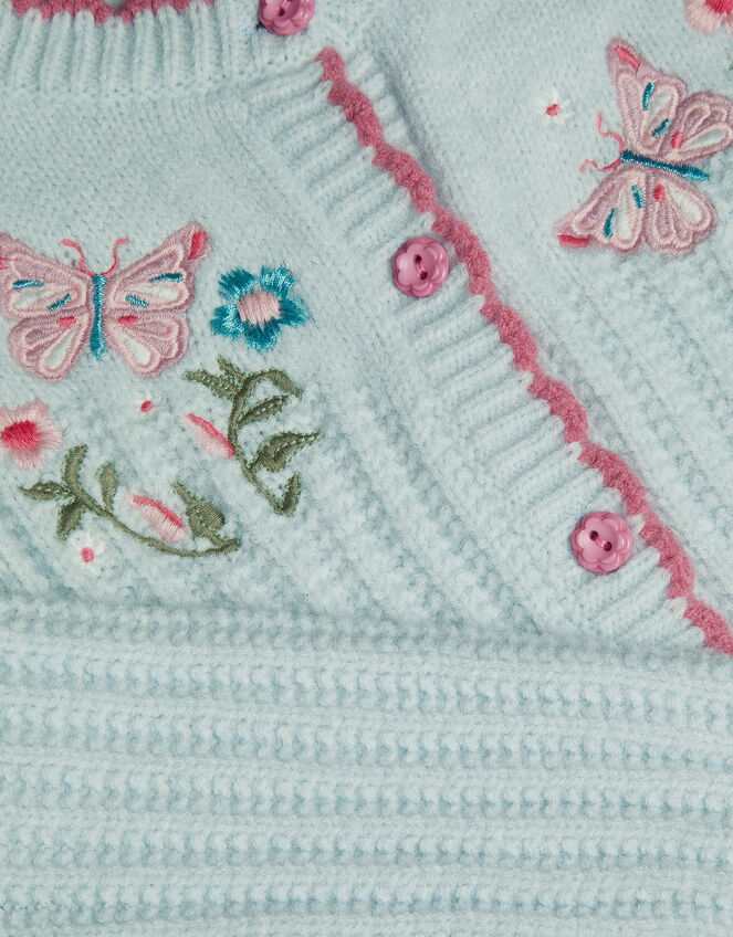Butterfly Embroidered Knit Cardigan, Blue (BLUE), large