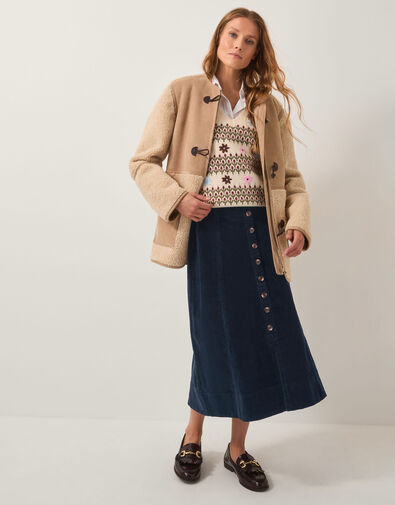 Jamie Button Corduroy Midi Skirt, Blue (NAVY), large