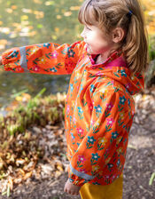 Frugi Floral Puddle Buster Raincoat, Orange (ORANGE), large