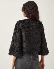 Tia Tie-Front Textured Jacket, Black (BLACK), large