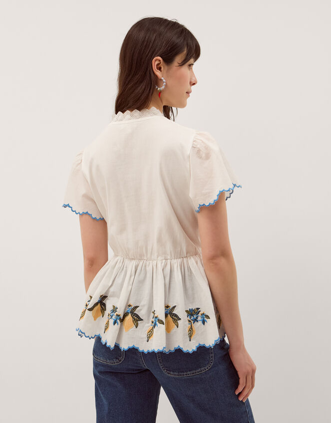 Luna Lemon Embroidered Jersey Top, Ivory (IVORY), large