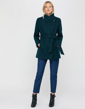 Rita Wrap Collar Short Coat, Teal (TEAL), large